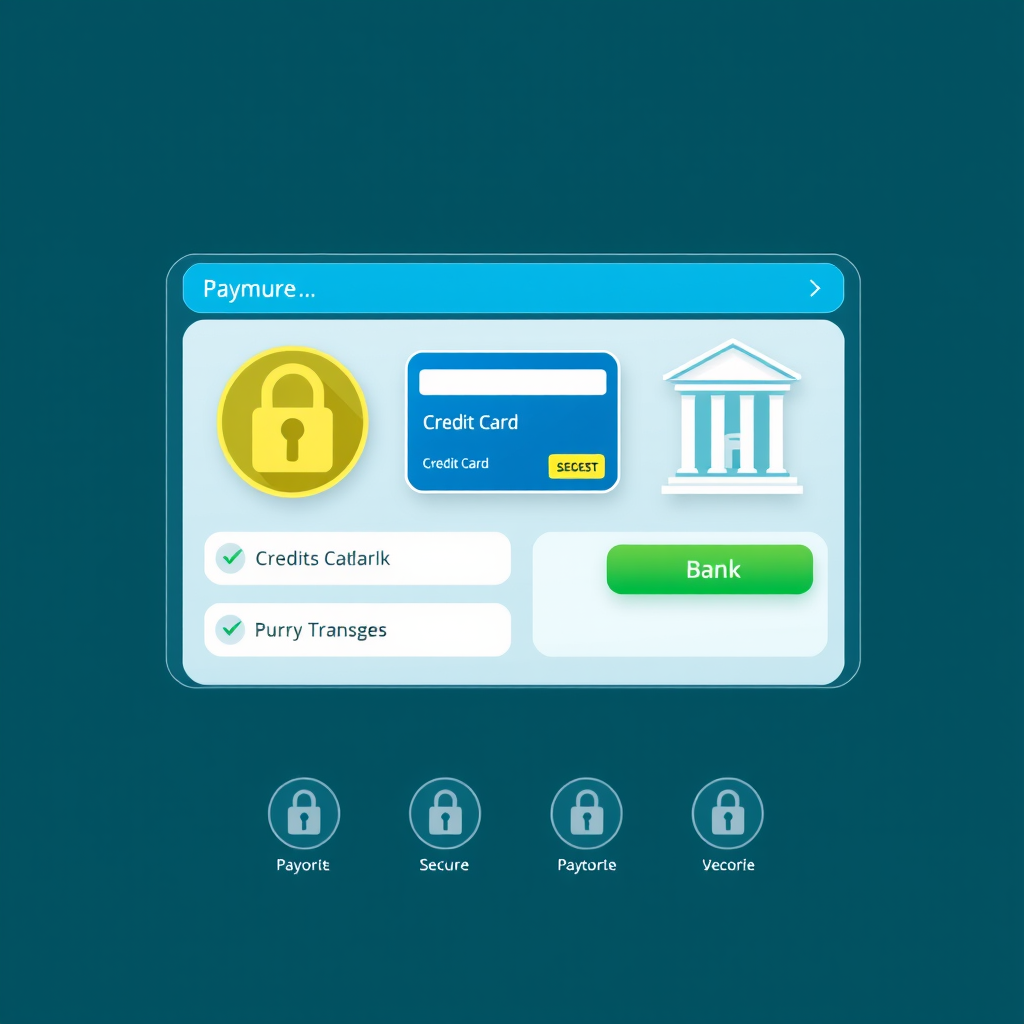 Secure online payment interface showing credit card and bank transfer options with security badges