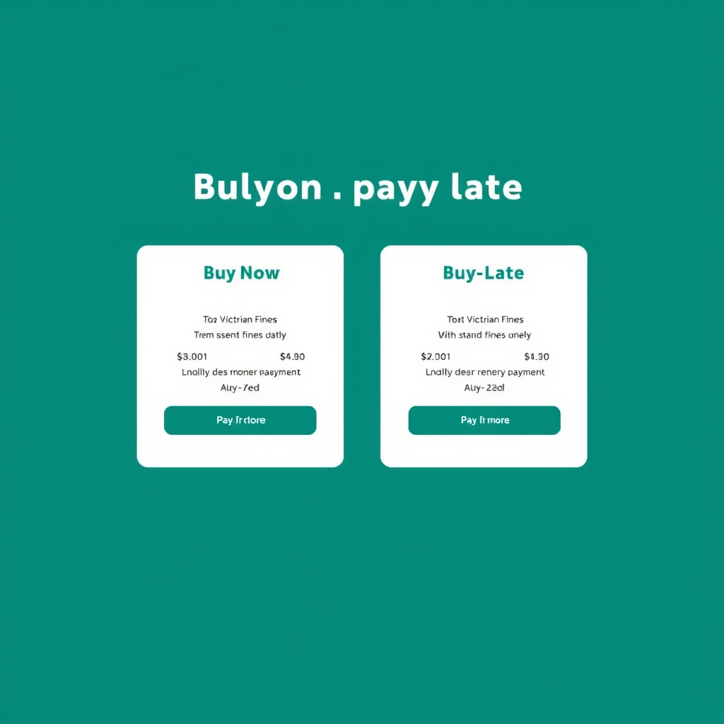 Clean and modern digital interface showing buy-now-pay-later payment options for Victorian fines with user-friendly design