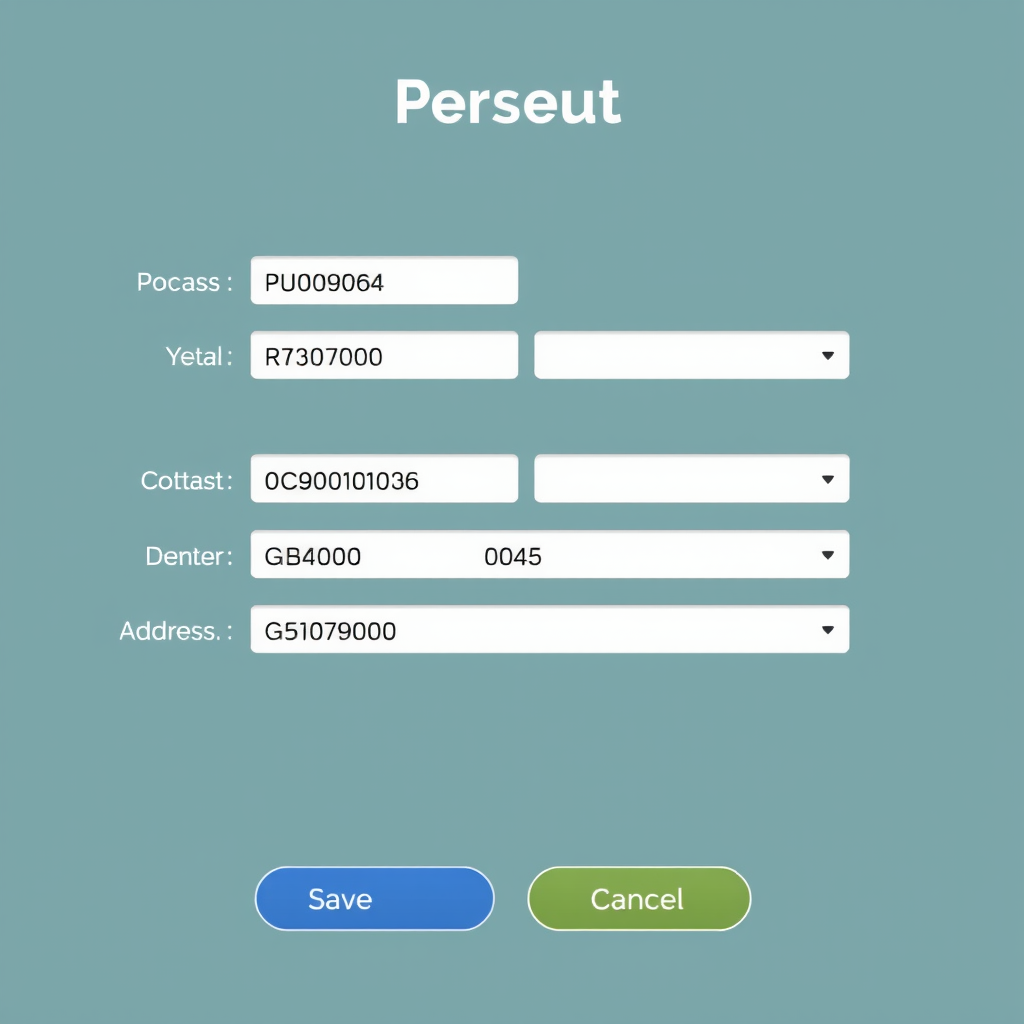 User profile management interface displaying editable personal information fields including contact details, address, and identification numbers with save and cancel buttons