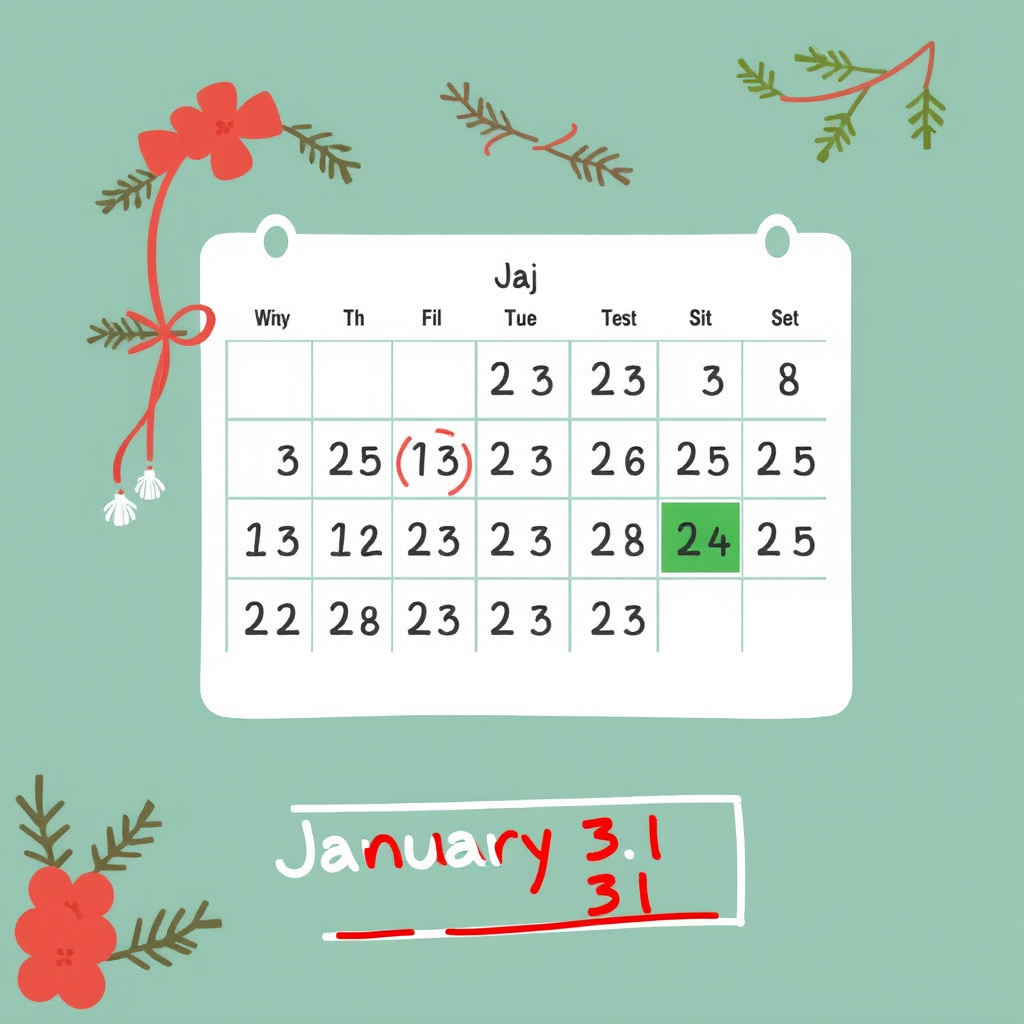 Calendar showing holiday period with extended payment deadlines for Victorian fines, featuring festive decorations and January 31st deadline highlighted